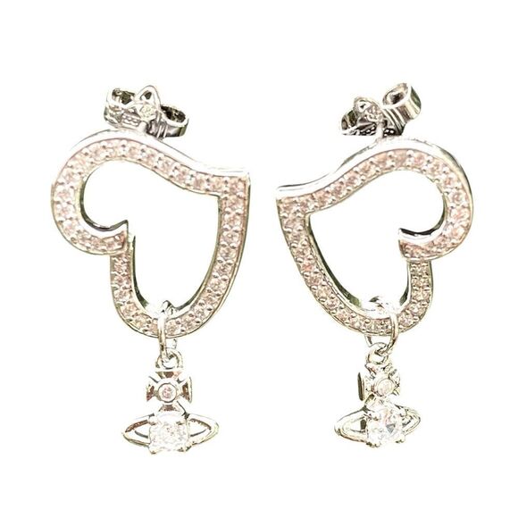 New Vivienne Westwood Silver Crystal Orb Charm Heart Post Earrings - Picture 5 of 7